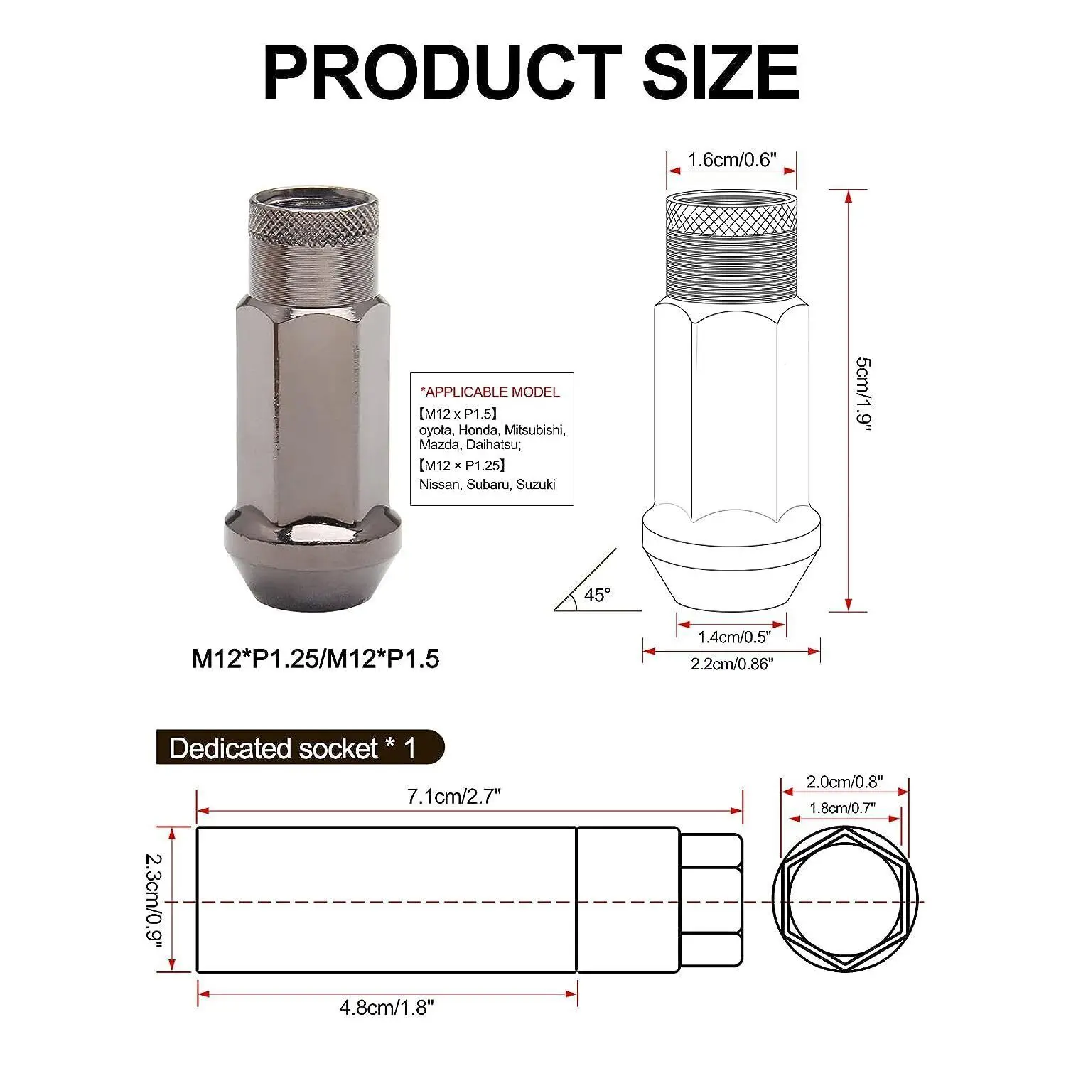 20 قطعة 48 مللي متر العروة نهاية مفتوحة تمديد المكسرات مجموعة M12x1.5mm + مفتاح لهوندا هيونداي شيفروليه بويك عجلة الصلب