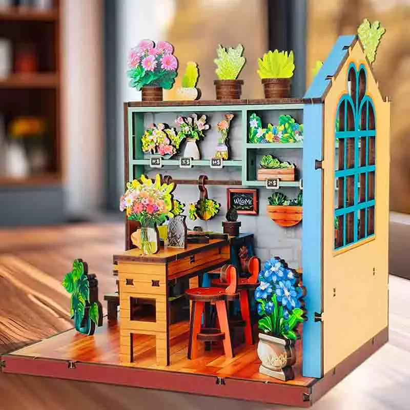 

DIY Wooden Miniature Building Kits Flower Shop Cottage Doll Houses With Furniture Casa Dollhouses for Friends Birthday Gifts