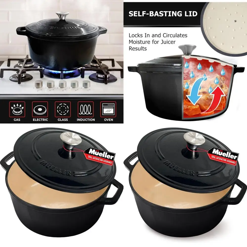 

4.5 QT Enameled Cast Iron Dutch Oven, Heavy-Duty Casserole Dish and Braiser Pan with Lid and Stainless Knob, Oven-Safe up to 500