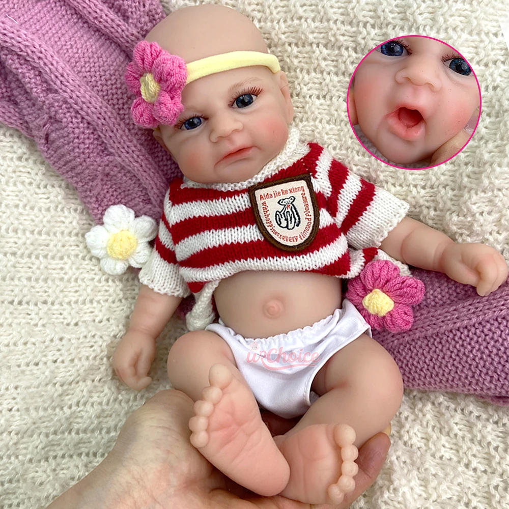 

Mini 12 Inch Full Silicone Reborn Baby Girl Elijah Can Open Mouth Lifelike Soft Body Silicone Washable Doll Christmas Gift Toy