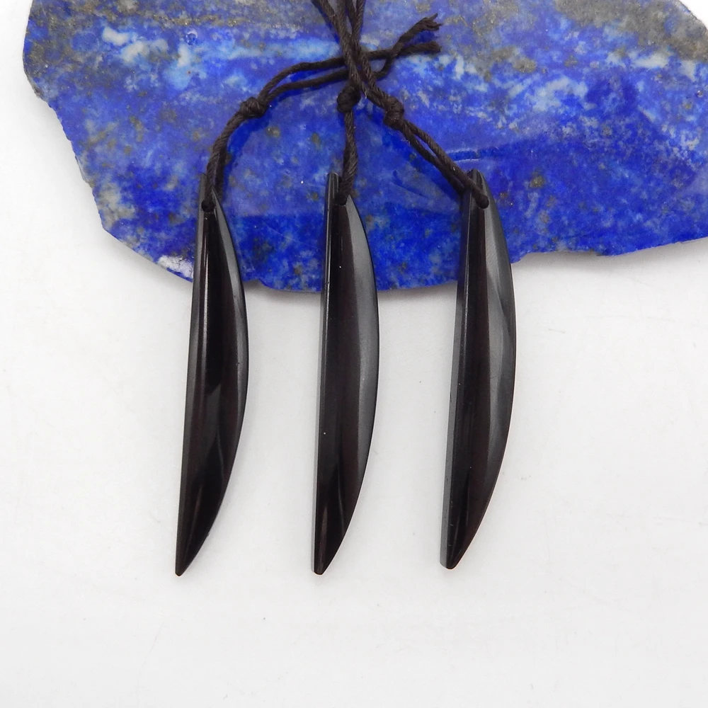 

3PCS Obsidian Pendant Beads Lot For Jewelry Making , Fashion DIY Earring Semiprecious Stone