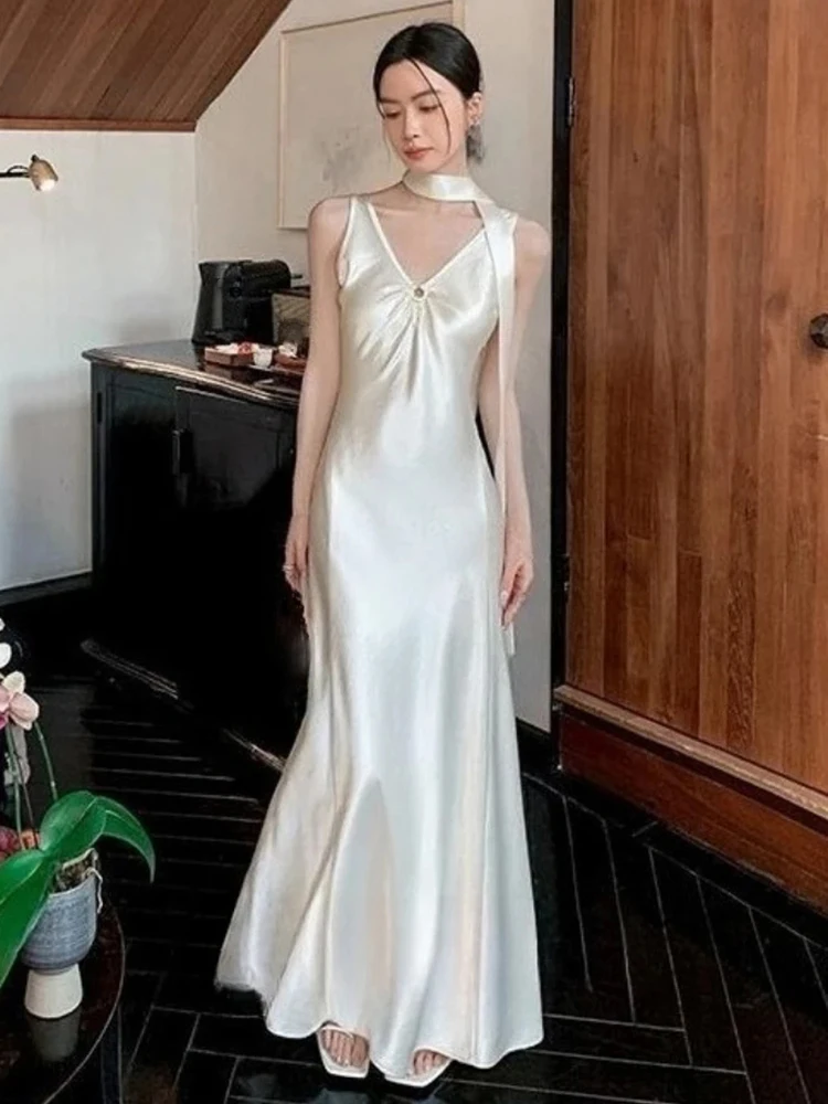 2025, vestidos de mujer zomer v-hals y2k jurk dameskleding hoge taille plooien mouwloos sexy gewaad femme mode maxi jurken