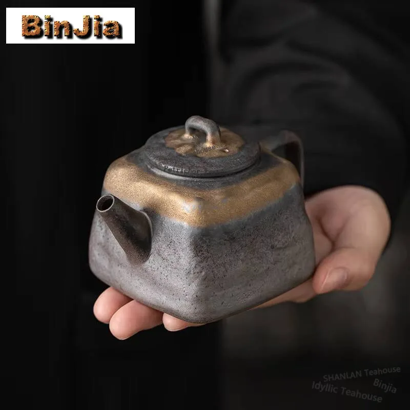 

180ml Ancient Early Burnt Gilded Iron Teapot Antique Old Rock Mud Pot Chinese Tea Making Kettle Tea Items Supplies Ornaments