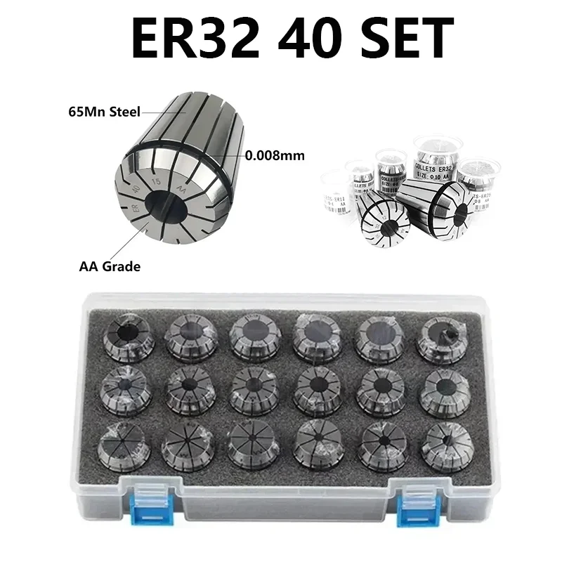 

Collet Set ER32 ER40 9PCS 12PCS 18PCS 1-20 High Precision 0.008mm 0.015mm Tools Holder Clamping Lathe Machine Parts