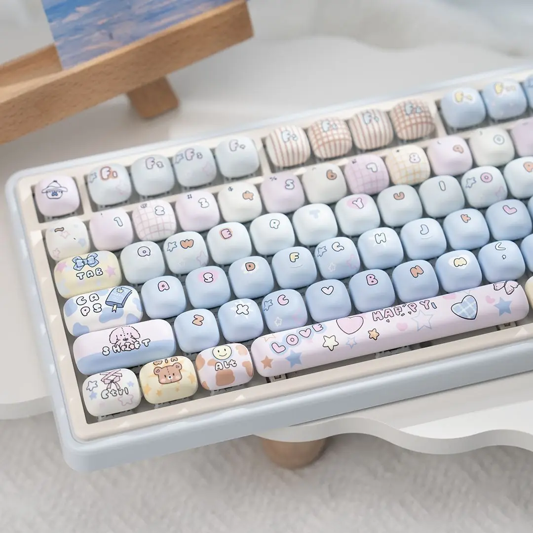 Cute MOG Keycap Set PBT small Full Set  Bread Buns & Kawaii keys cap  61 68 75 87 98 104 108 Mechanical Keyboard keycaps