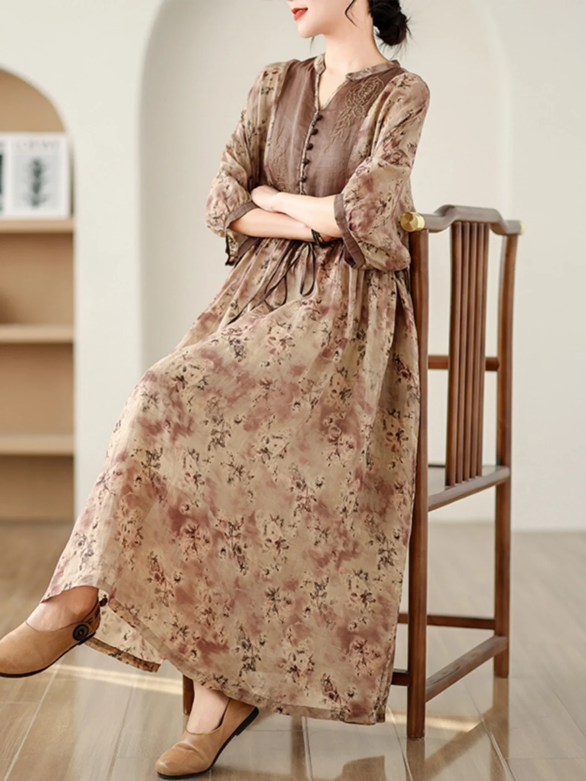 الرجعية V-ne مطبوعة عادية الدكتور المخرج عالية الخصر فانوس Sve تنورة طويلة تخفيف Sle الصيف Faion المرأة الدكتور