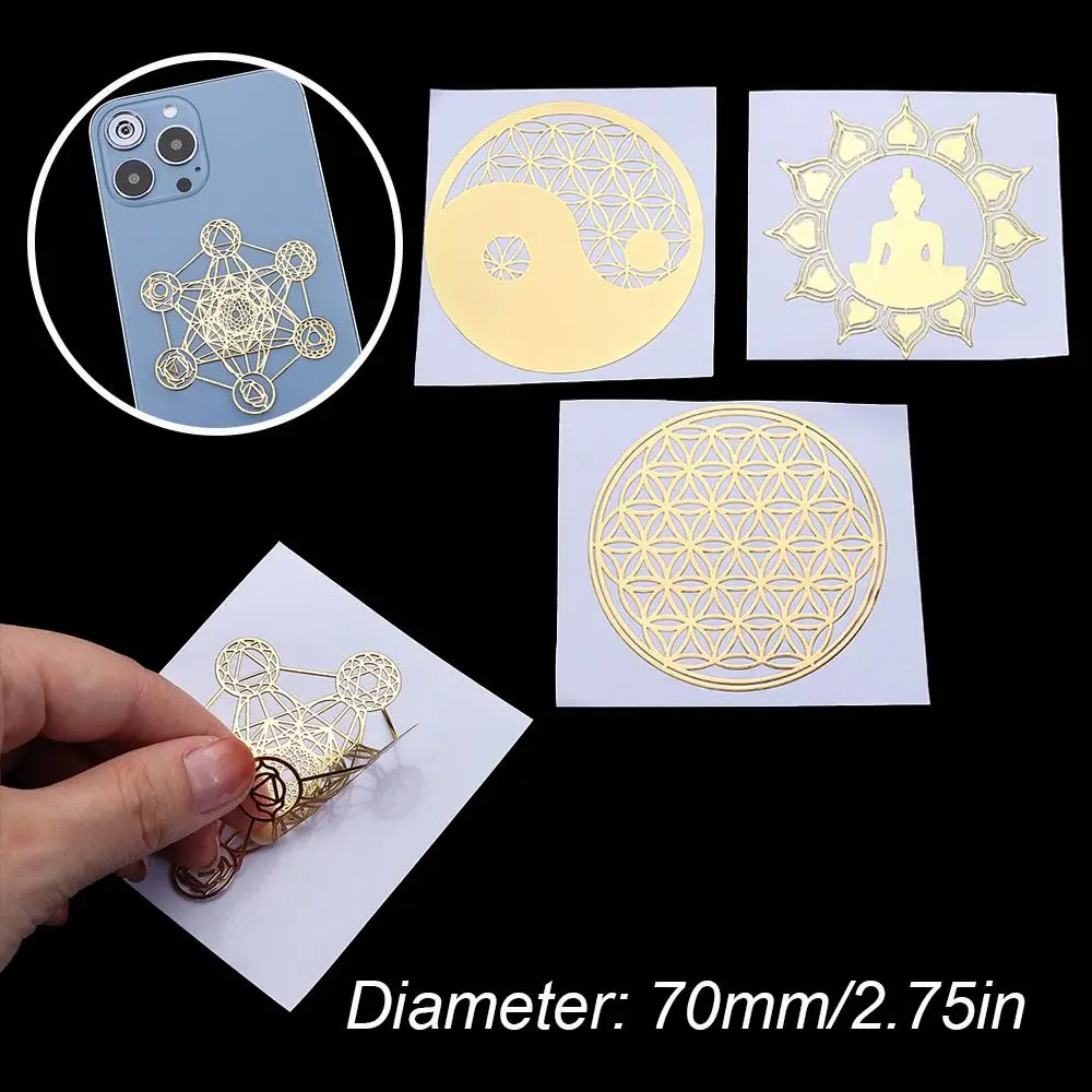 Material Epoxy Flower Life Pattern Gold Color for Making Mould Energy Sticker Metal Copper Sticker Sacred Geometric Sticker