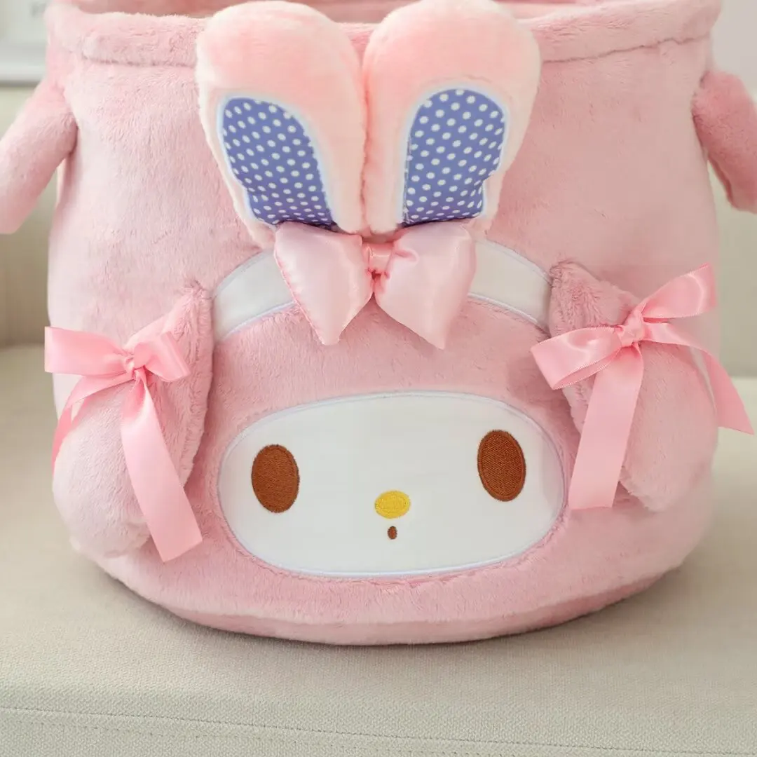 سلة تخزين لطيفة من القطيفة من My Melody منظم مقبض كاواي لألعاب المكتب والوجبات الخفيفة والهدايا صندوق قماش ناعم وردي لطيف