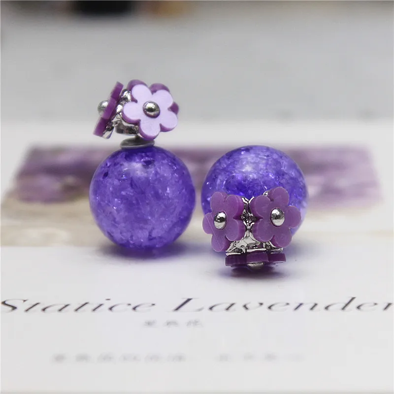 Korean Fashion Jewelry Three Flowers Ice Cracked Colorful Beads Front and Back Double-sided Earrings for Women Girl Accessories