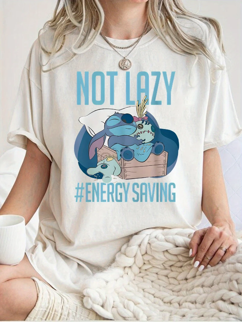 تي شيرت صيفي ساخن لعام 2025 مطبوع عليه صديق كسول من القطن الخالص تي شيرت ديزني ذو علامة تجارية مشتركة لكل من الرجال والنساء في عام 2025 Y2k #2