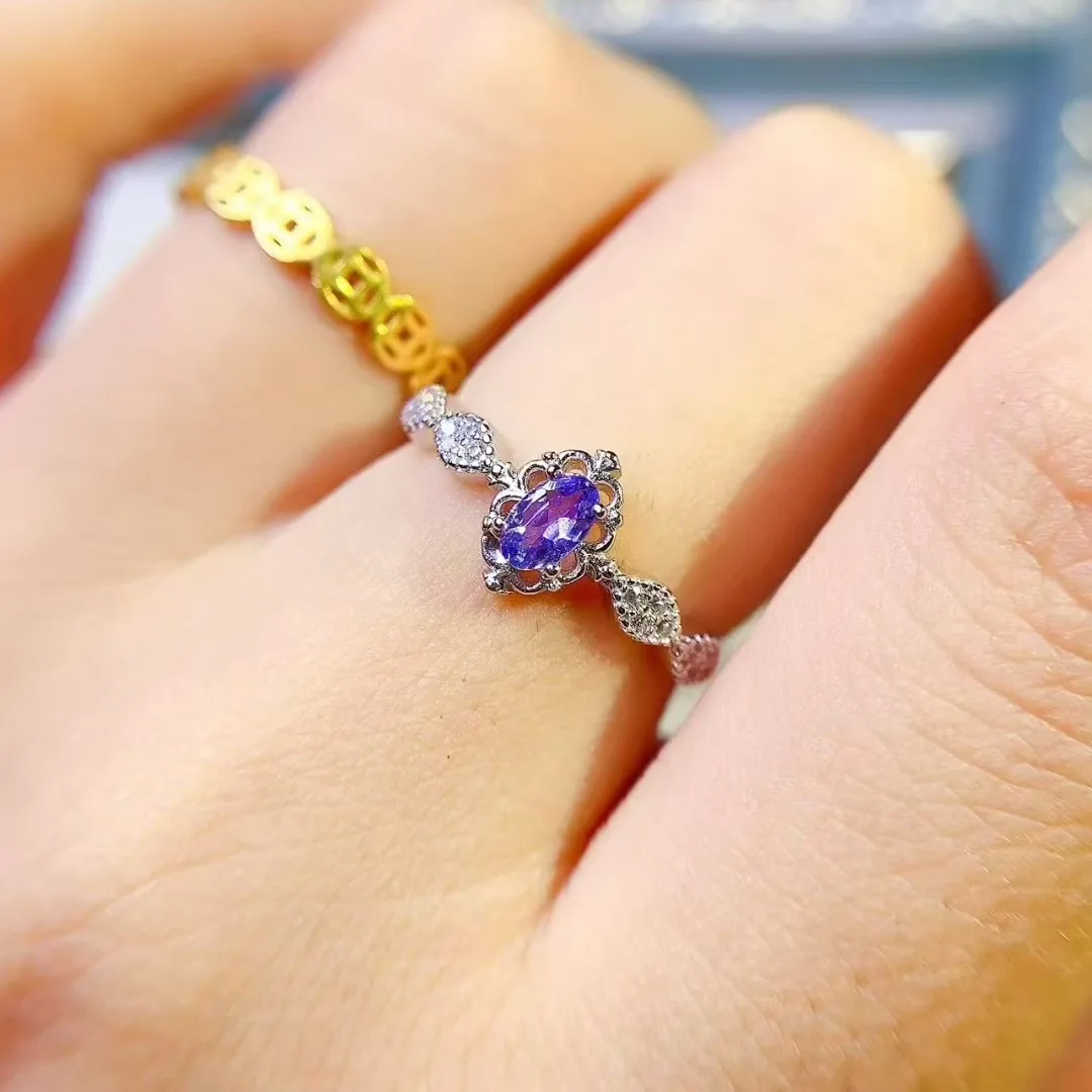 

KJJEAXCMY High End Women's Ring Natural Tanzanite S925 Silver with Electroplating Boasting High Clarity Full Brilliance Gift