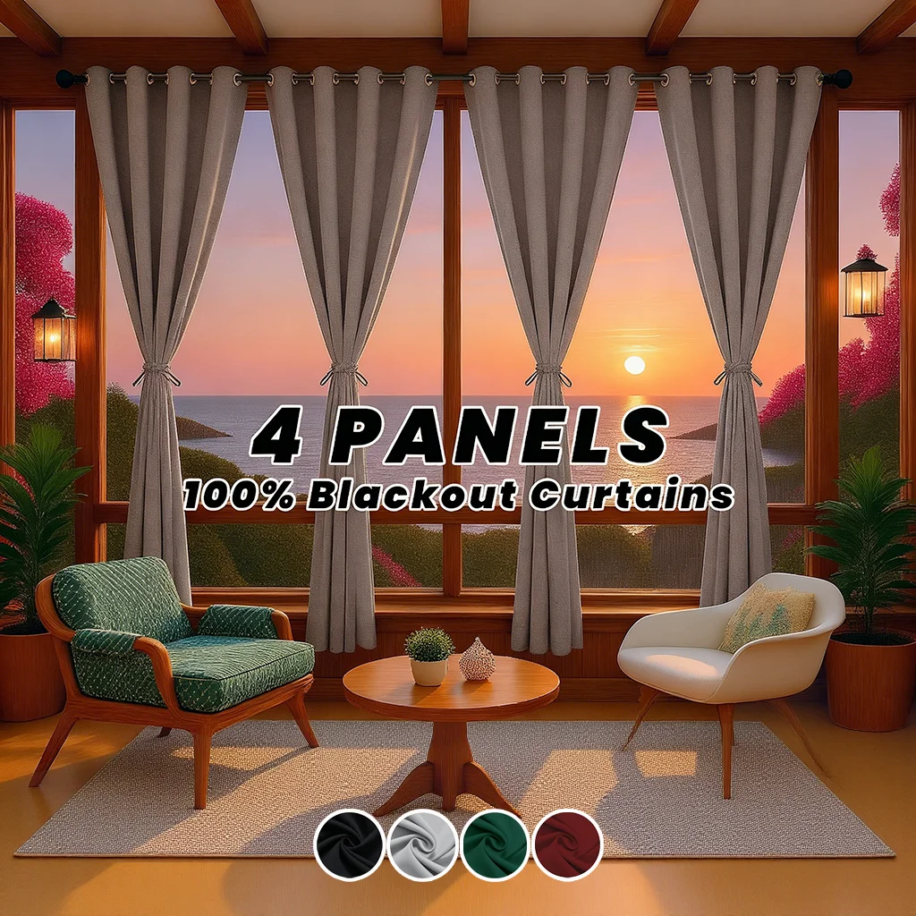 

4 панели, 100% затемняющие шторы с термоизоляцией, однотонные, с креплением на петлях, для затемнения, рождественский декор для гостиной, спальни, балкона