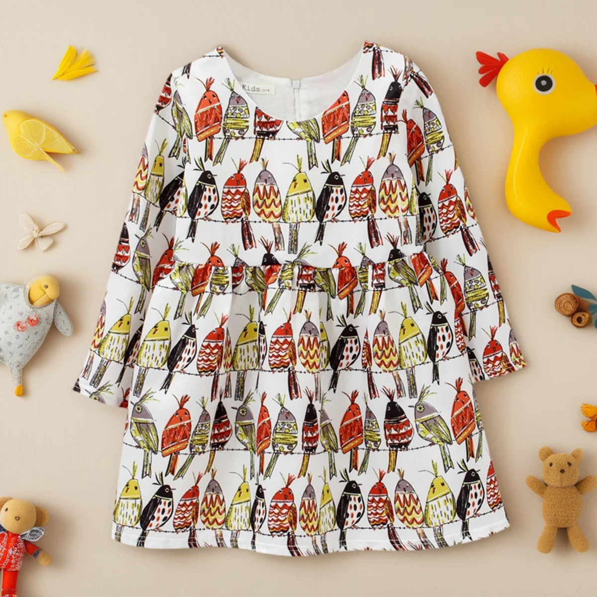 Sanlutoz Süße Baby-Kinderkleider für Mädchen, Tiermotiv, niedlicher Druck, Herbst-Kinderkleider, Vogelkleidung, Mode