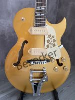 New F-Hole Semi-Hollow Jazz Electric Guitar Silver Large Tremolo System