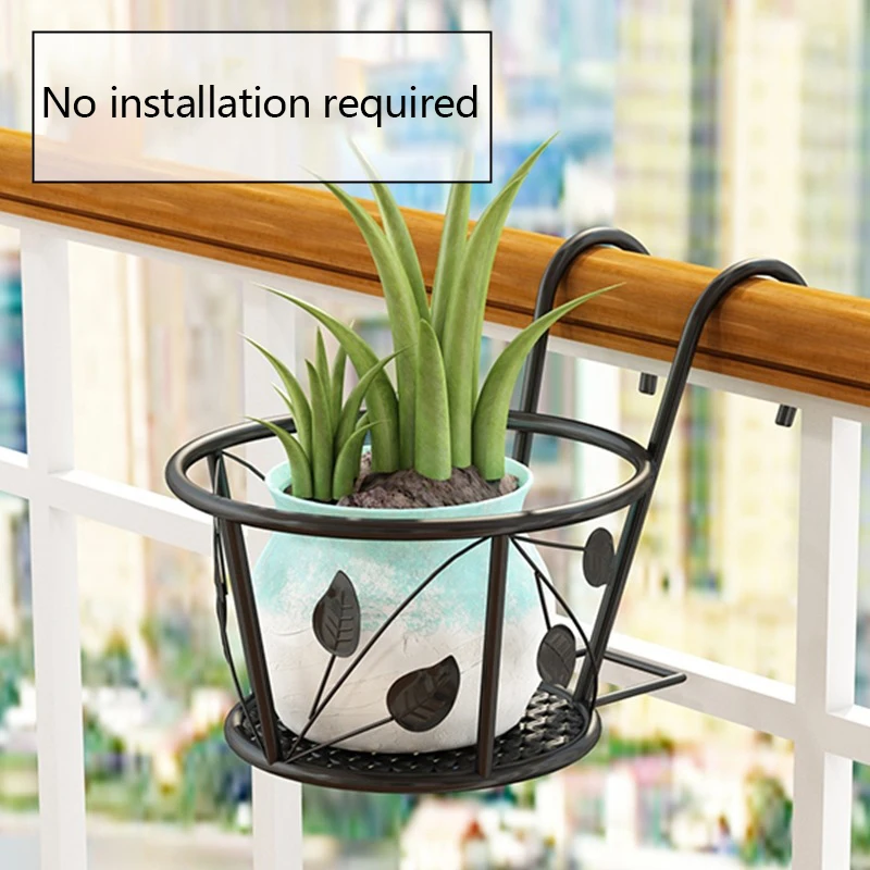 Outdoor Hanging Basket Plant Iron Racks Fence Balcony Round Flower Pots Hanging Planter Stand Holder Garden Decoration