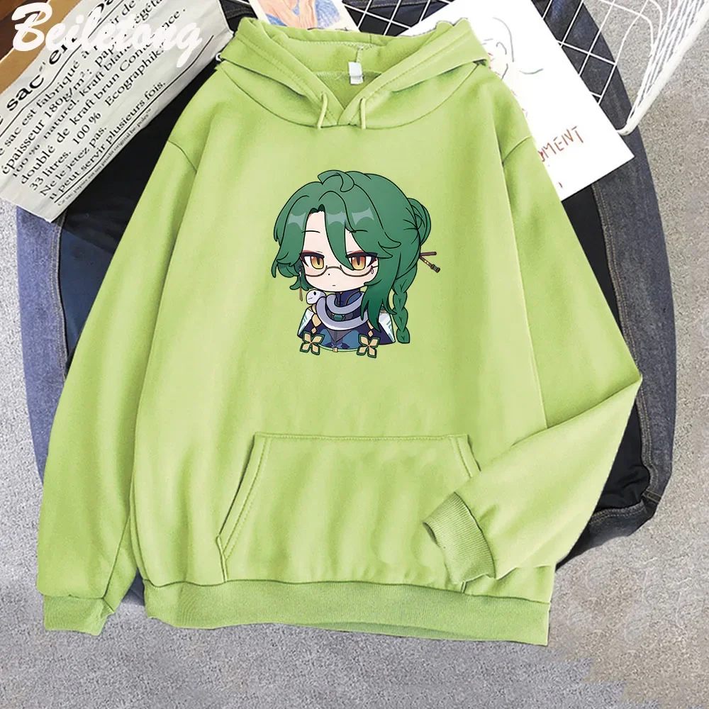 

Baizhu Genshin Impact Hoodies Cartoon Cute Print Sweatshirts Women 2022 New Winter Spring Fashion Tops Kawaii Clothing Aesthetic