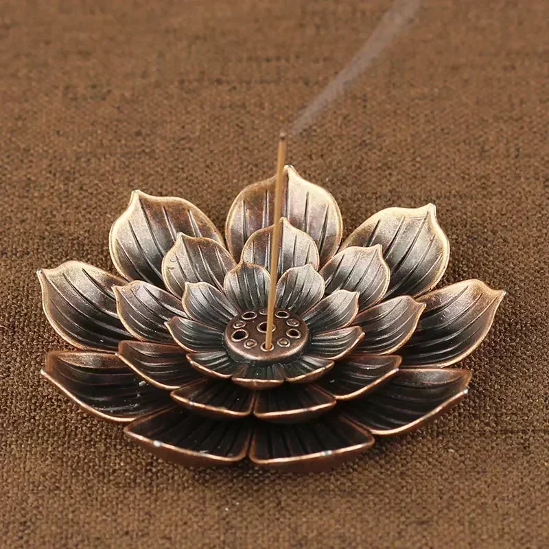 Zinc Alloy Buddhism Lotus Backflow Incense Burner Stick Incense Holder Home Decoration Coil Censer Bronze Air Vaporizer Supplies