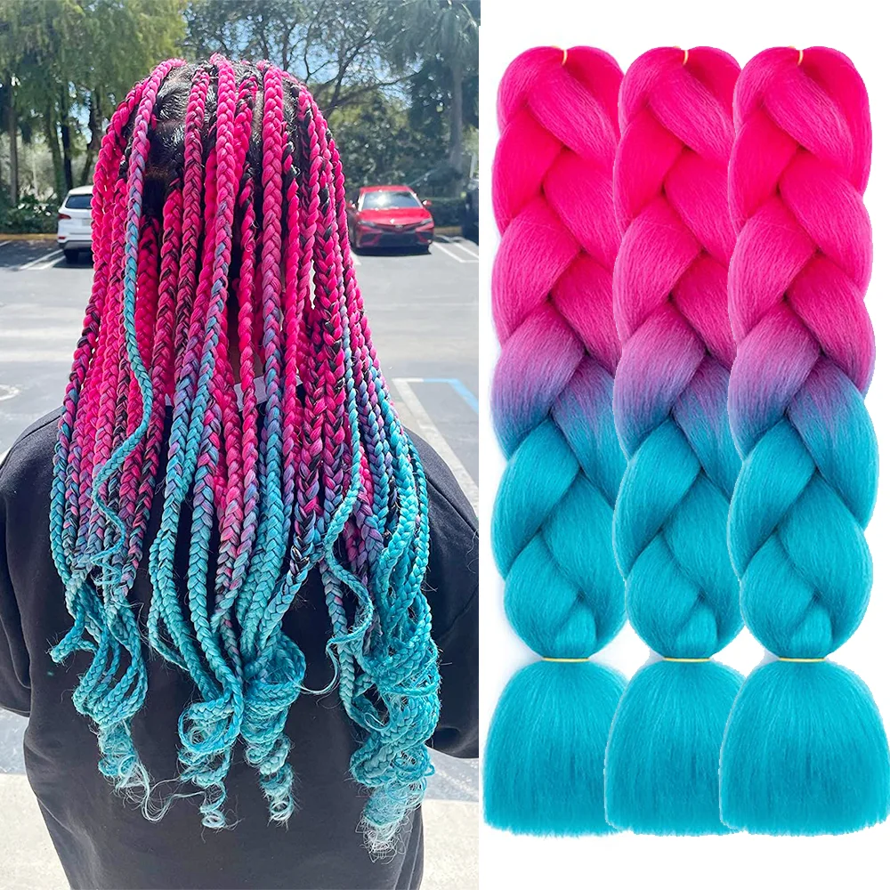 Tresses Synthétiques Pré-Étirées de 24 Pouces et 100g, Extensions de Cheveux Tressés Colorés, Ombré, Crochet