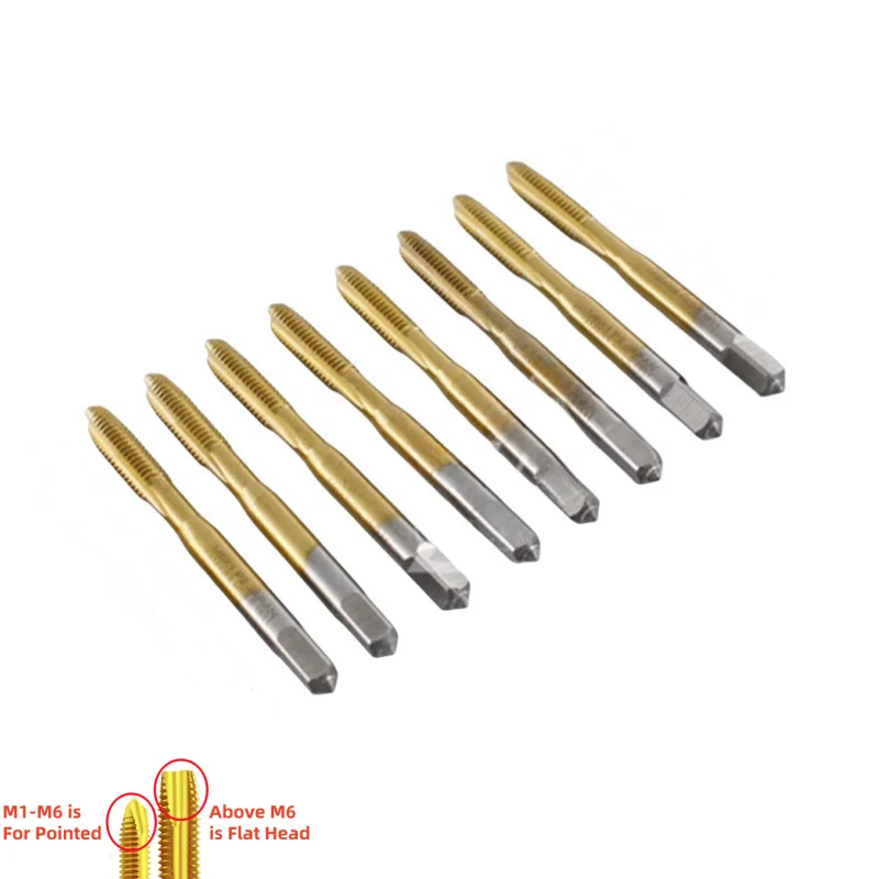 1PCS HSS Tin-Coating ISO Standard Spiral Fluted Tap Spiral Pointed Tap M1M2M3M4M5M6M8M10M12M14M16M18M20M22 Machine Thread Taps
