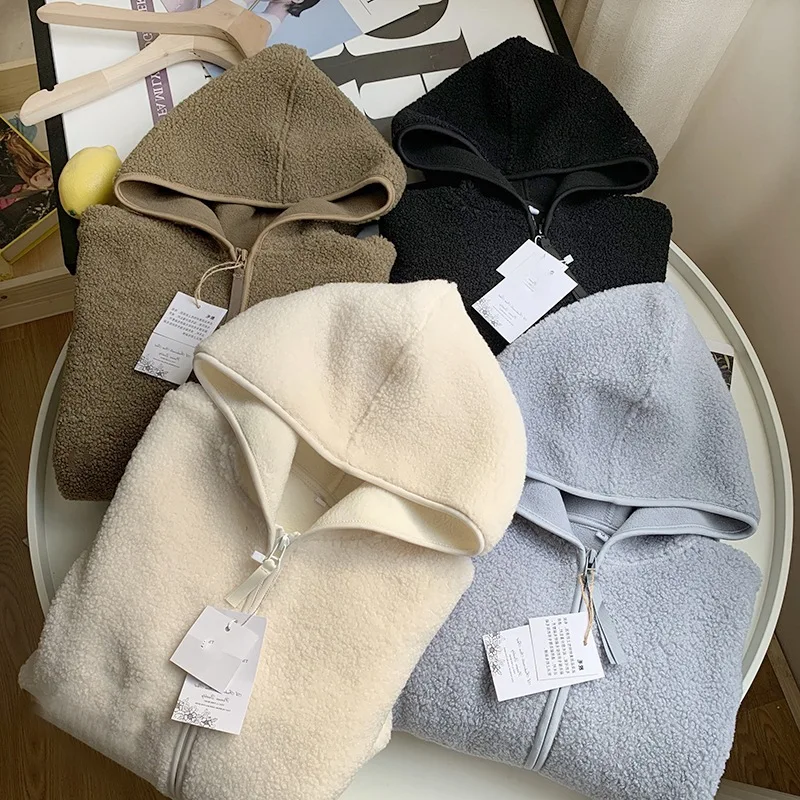 

2025 Fashion Short Jacket Women Jacket Thickened Warm Loose Pallet Top Fleece Hooded Zipper Long Sleeve Jacket Autumn and Winter