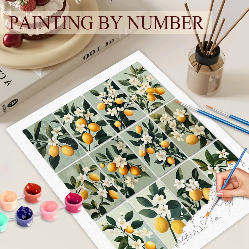 

GATYZTORY Oil Painting By Numbers 40x50cm DIY Framed On Canvas Lemon Tree Landscape Picture Paint By Number Living Room Arts