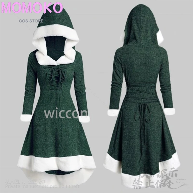 2024 Anime Christmas Dresses Winter Furcollar Lolita Sexy Wear Warm Hooded Dress For Party Halloween Cosplay Girls Customized