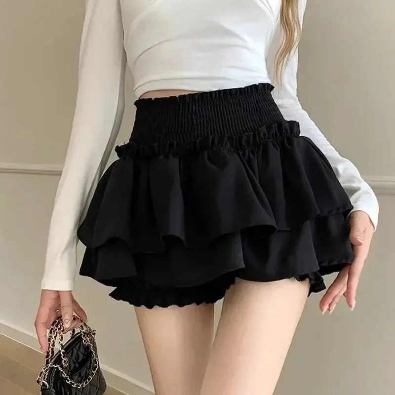 Solid Color Casual Short Skirt For Women 2025 Summer Fashion Women's High Waist Mini Skirt Female Korean Student Fluffy Skirt