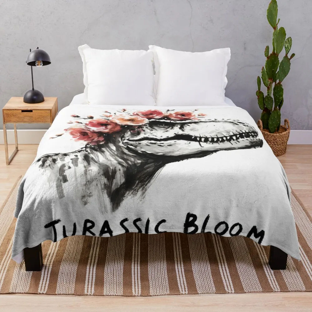 

Jurassic Bloom: T-Rex with Flower Crown Design Throw Blanket Sofas Blankets For Bed Blankets