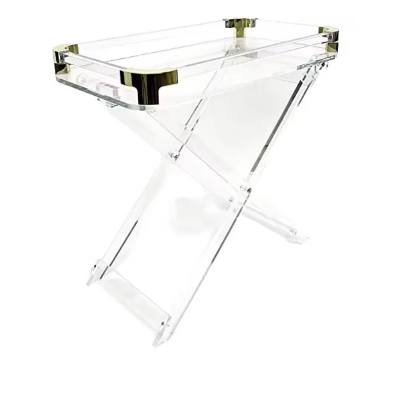 Handcraftedn chic transparent plexiglass serving tray portable foldable kitchen bar key drink table
