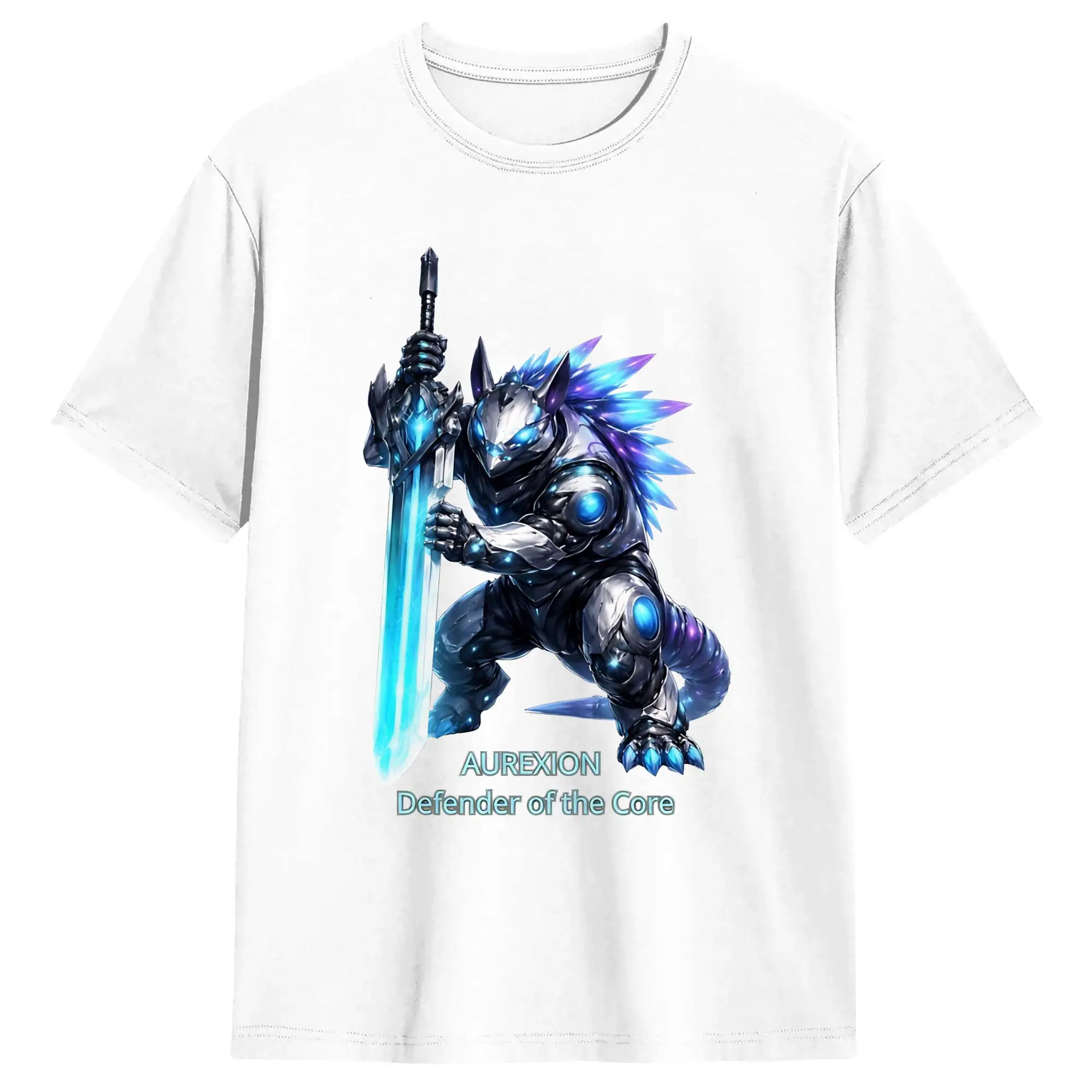 Aurexion   Defender Of The Core  Futuristic Guardian Beast With Energy Sword  T-Shirt Summer T Shirts For Mens Pattern Tees