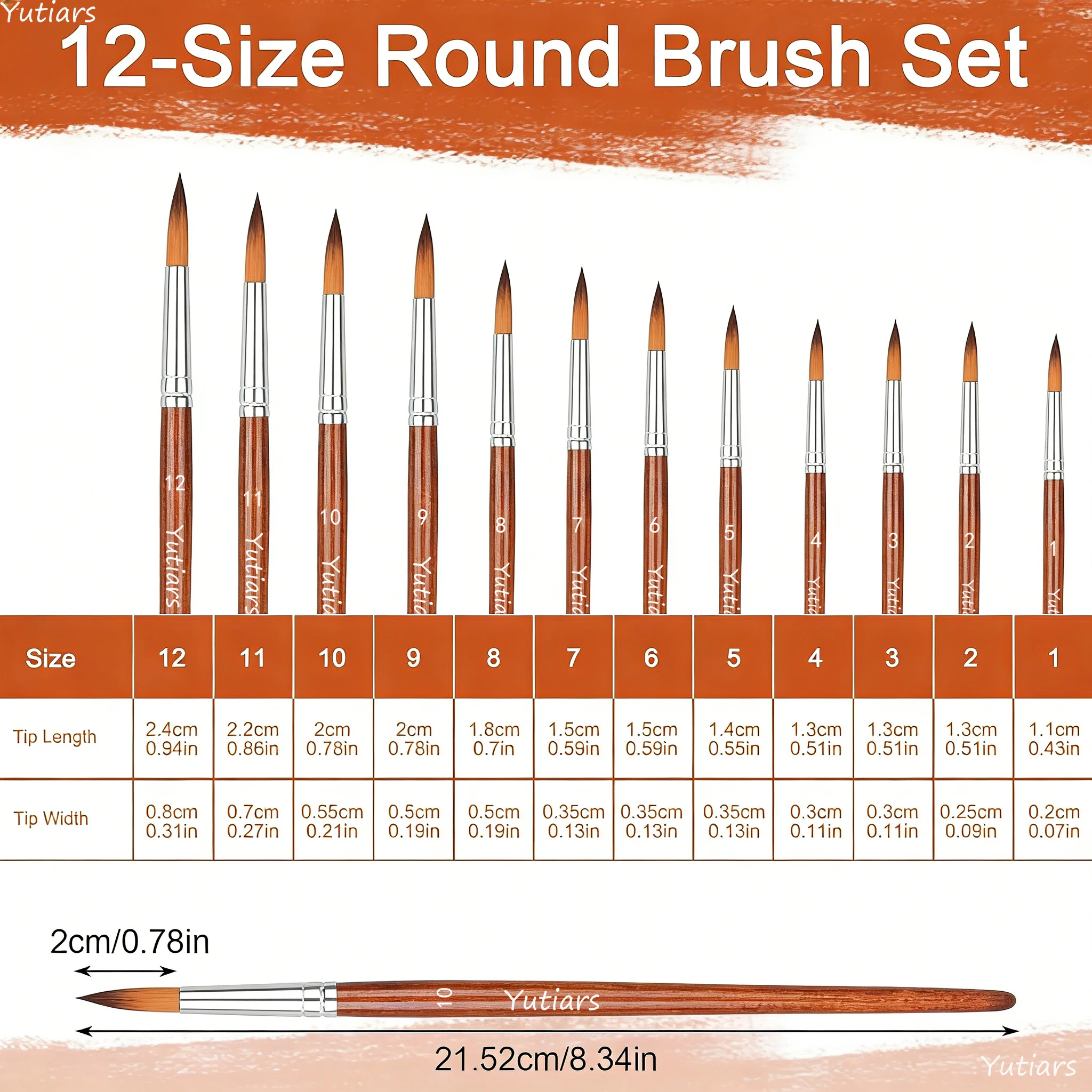 Premium 12-Piece Artist Paint Brush Set - Ultra-Durable Nylon Bristles for Acrylic, Watercolor, Oil & Body Painting