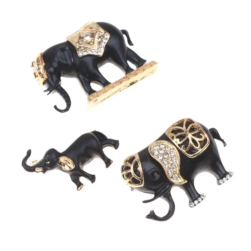 Black Gold Vintage Elephant Brooch Set Inlaid Shiny Rhinestone Exquisite Design for Women Daily Wear Party Jewelry Gift