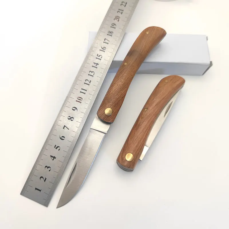 High-Quality Foldable Fruit Knife with Wooden Handle for Kitchen and Home Use