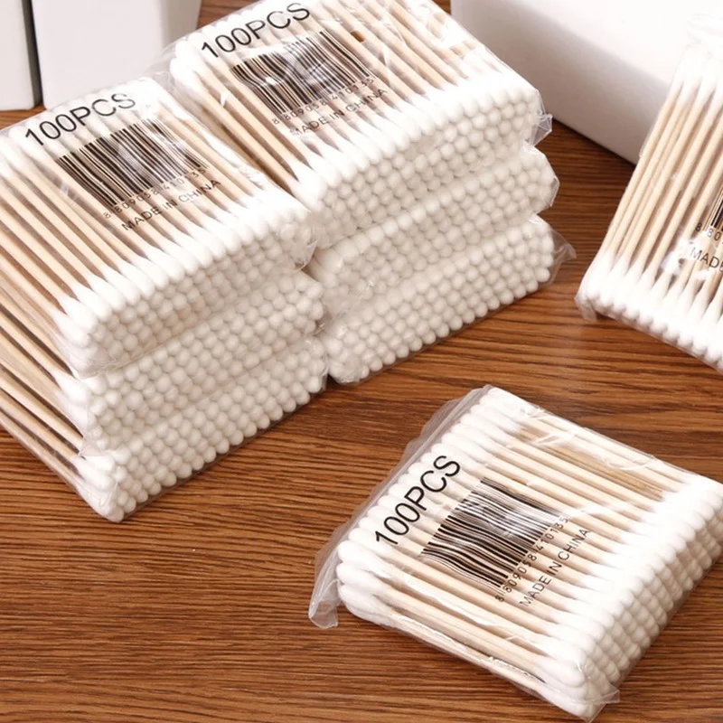 100 Pcs Double Head Cotton Swab Women Makeup Cotton Buds Tip For Medical Wood Sticks Nose Ears Cleaning Health Care Tools