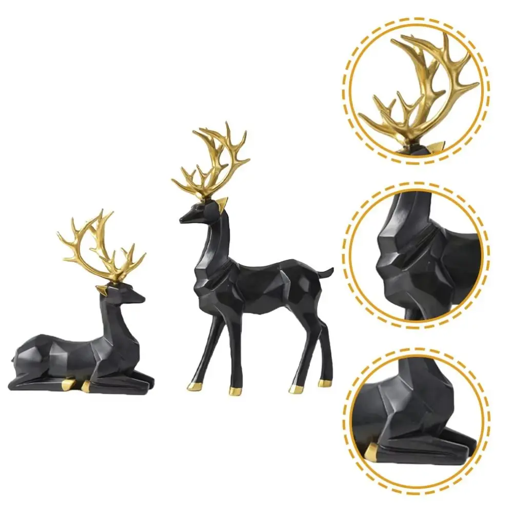 

2Pcs Creative Deer Desktop Ornament Modern Sitting/Standing Position Resin Reindeer Sculpture Cute Exquisite