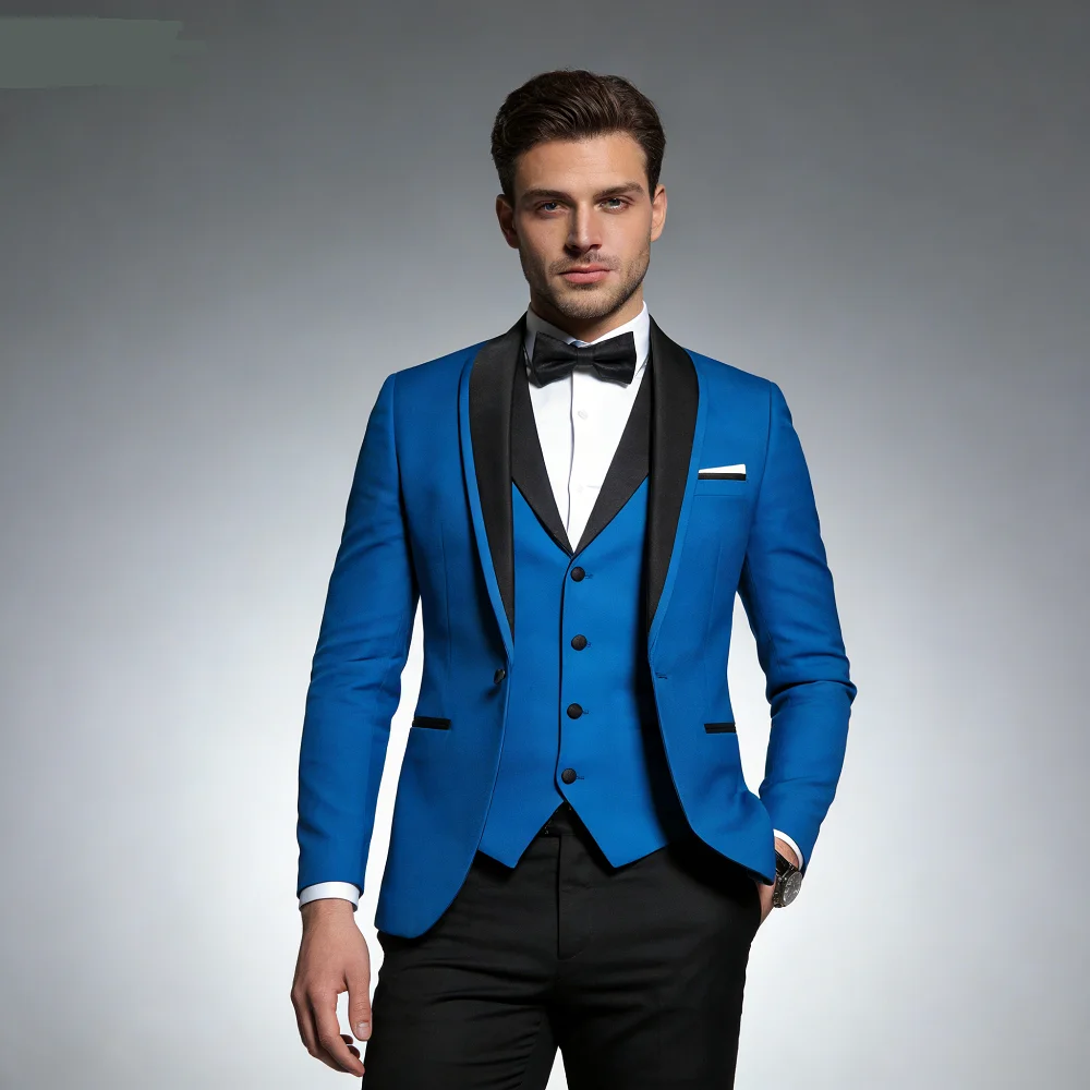 

Мужской однотонный свадебный смокинг, 3-секционный пиджак на одной пуговице, пальто, жилет, брюки, облегающий вечерний костюм жениха с шалевым воротником