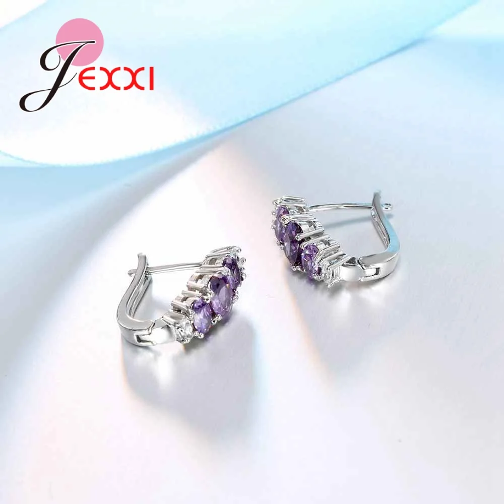 Elegant Style Stone Crystal Embellished Crystal 925 Silver Earrings Wedding Dance Party For Women Noble Purple