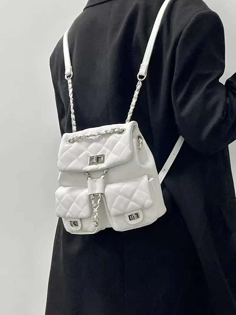 

2025 New Mini Fashion Diamond Grid Chain Dual Shoulder Bag Korean Style Commuter Versatile High-End Handbag Women's Backpack
