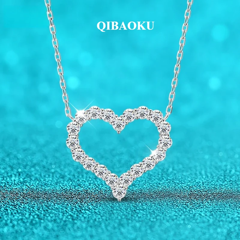 QIBAOKU 2CT Moissanite Heart Necklace for Women S925 Silver Plated Platinum Simulated Diamonds Pendant Birthday Gift 2026