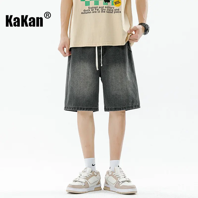 Kakan - Summer New Denim Shorts Men's Wear, Gradient Wash Old High Street Casual Capris Jeans K24-BK1506