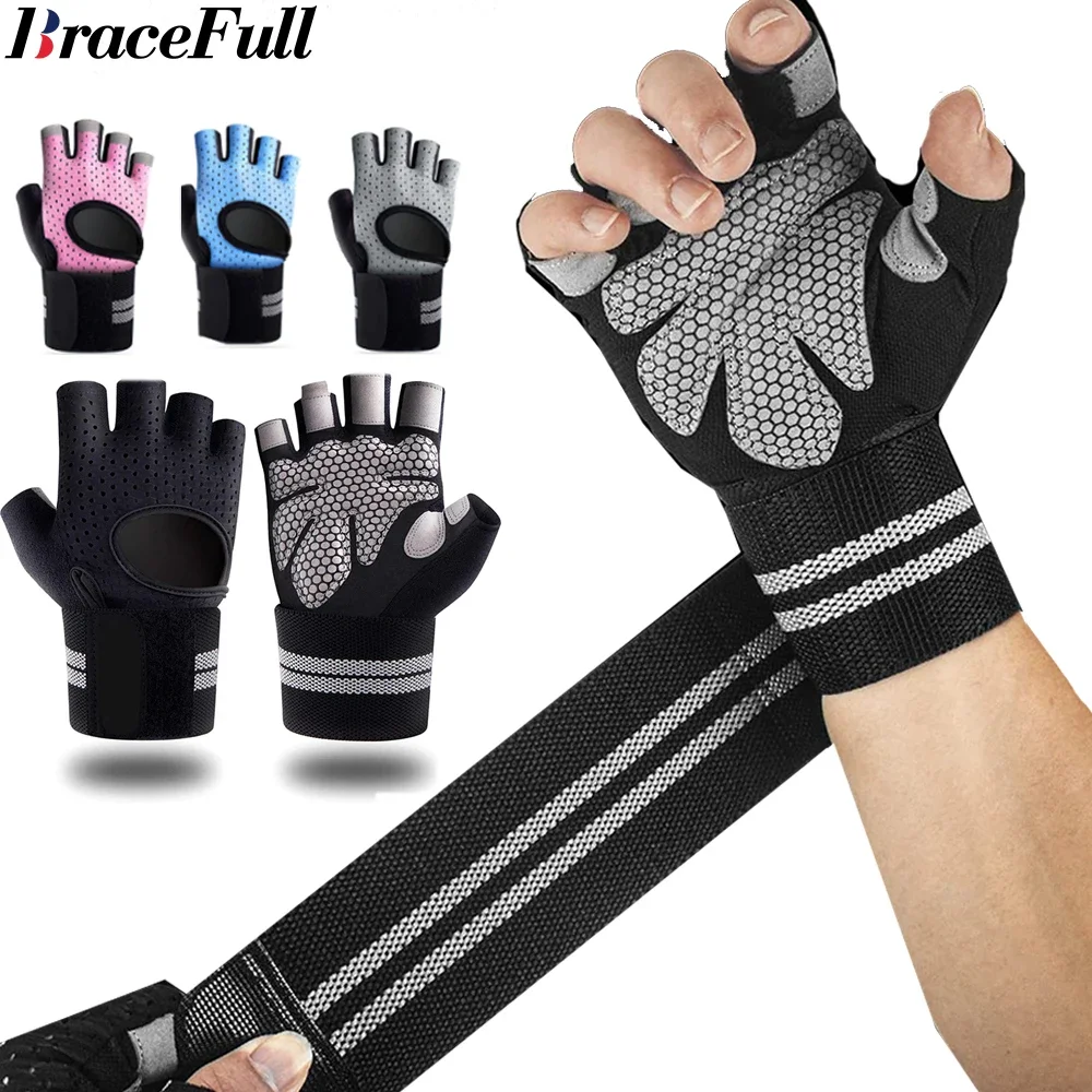 Gants de fitness demi-doigt avec support de poignet rond pour hommes et femmes, équipement de levage de poids, entraînement de puissance Crossfit, 1 paire