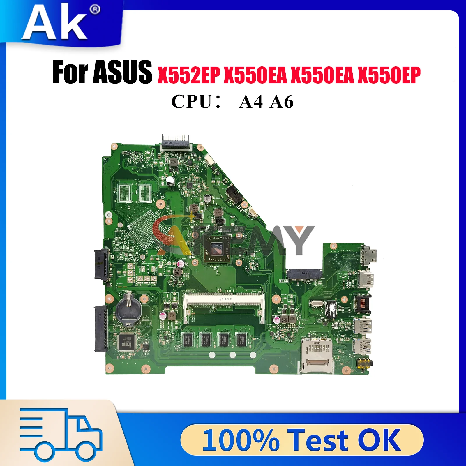 

X550EA Laptop Motherboard For ASUS VivoBook X550EA X552W F550WE X550E X550EP X552EP Y582E Y581E Mainboard W/ A4 A6 CPU fast ship