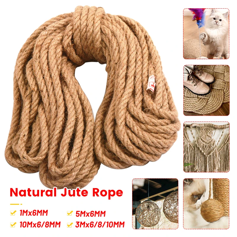 Natural Jute Rope Twine Rolls Hemp 6/8/10mm Twisted Cord String DIY Craft Handmade Decoration Pet Scratching Furniture Protector