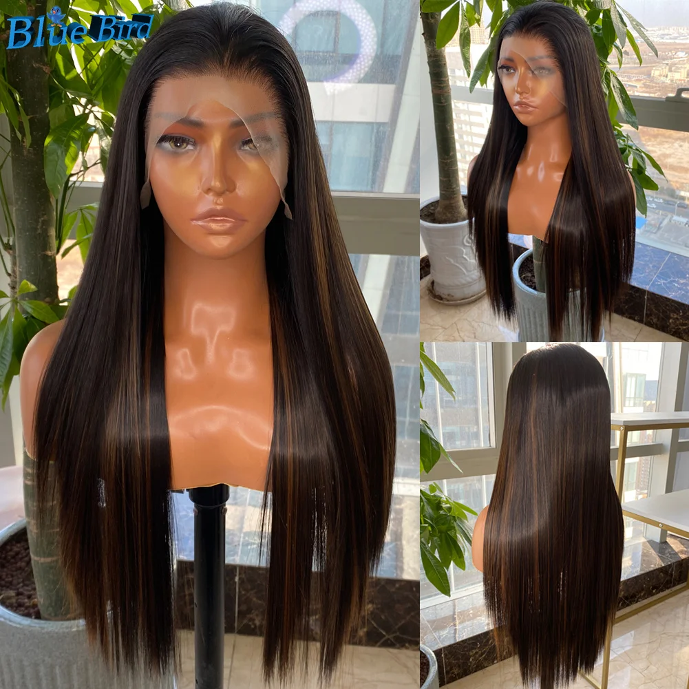 Highlights13X4 Long Straight Futura Synthetic Lace Front Wig Pre Plucked Hairline Glueless Half Hand Tied Wigs for Black Women