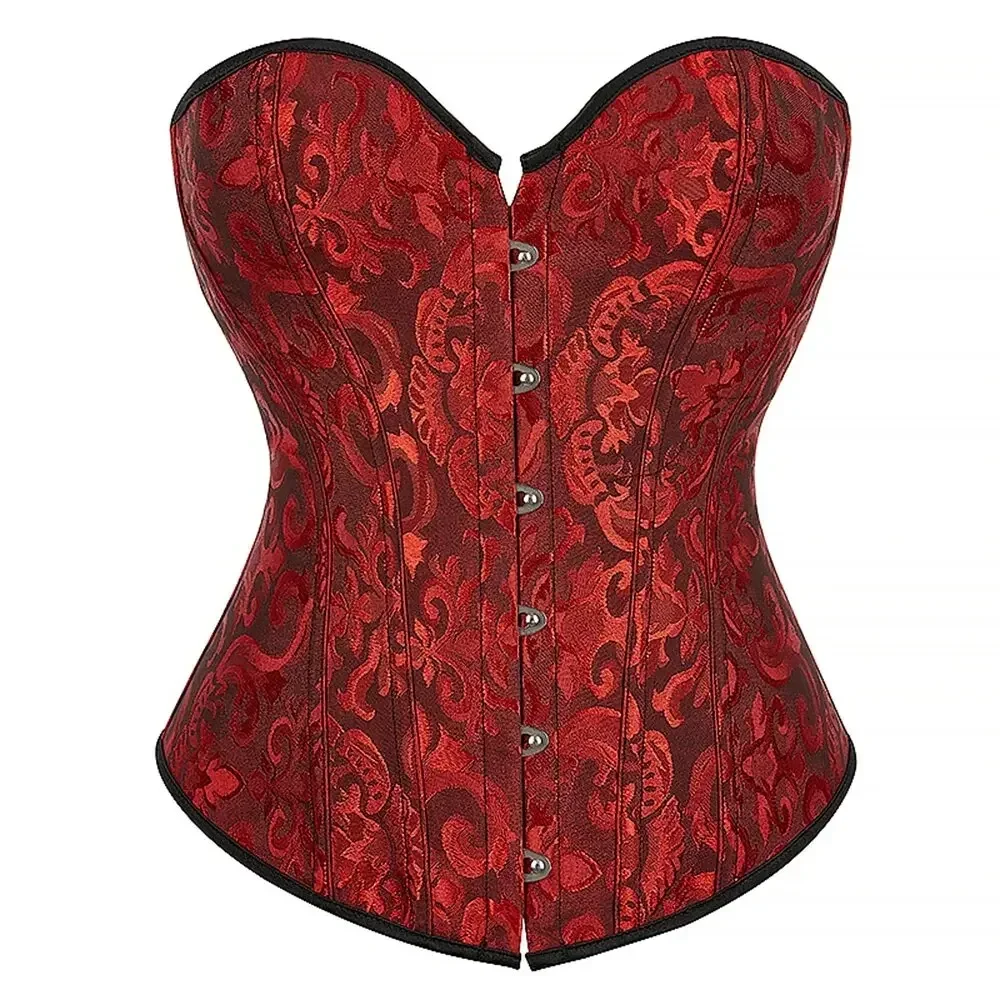 Sexy Corset Plus Size Women Bustiers Top Jacquard Vintage Flower Print Lingerie Corselet Lace-up Korsett Black