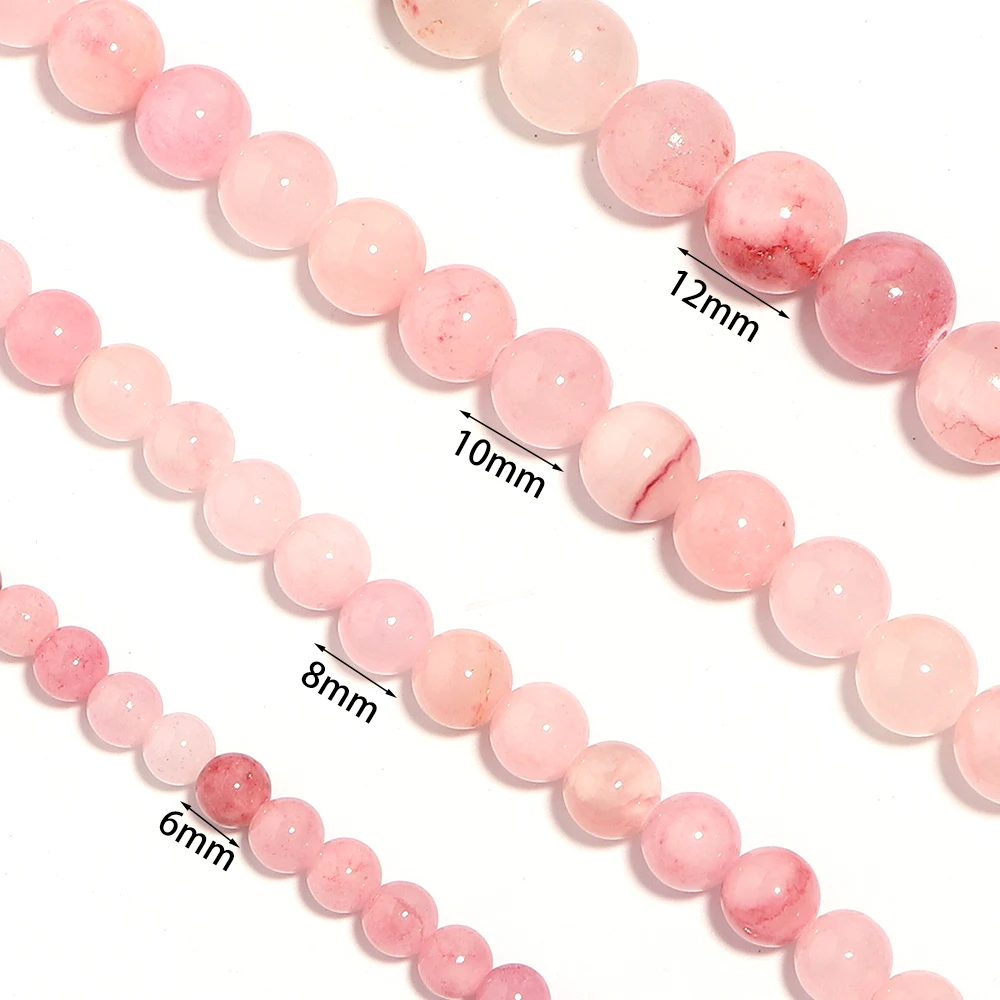 Pink Natural Stone Persian Jade Bead 6/8/10/12mm Round Loose Gemstone Beads for DIY Jewelry Making Bracelet Necklace Accessories