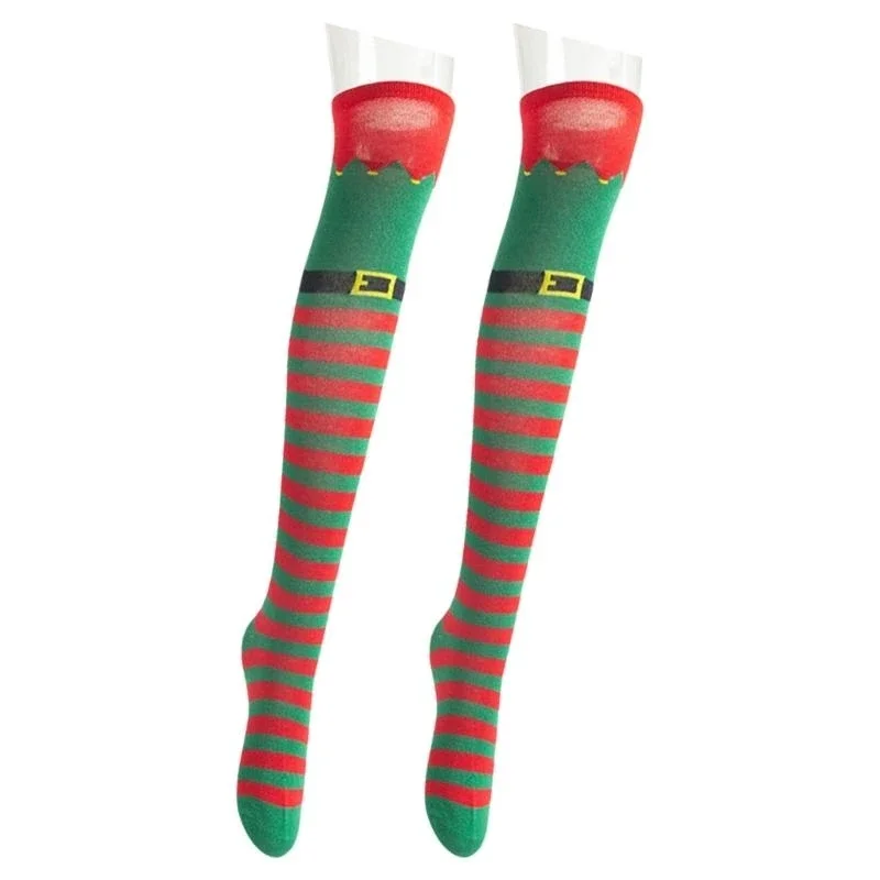 

Women Colorful Elf Boot Striped Over Knee Long Socks Thigh High Stockings for Christmas Cosplay Costume Accessories 15UB