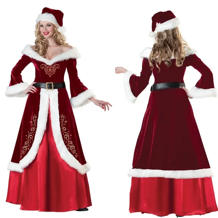 Disfraz de Navidad de lujo para hombre, uniforme de Papá Noel, Cosplay, pareja, vacaciones