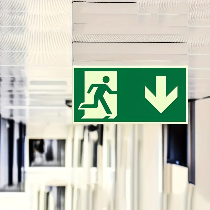 1pc Downward Exit Sign Safety Sign Glow In The Dark Photoluminescent Fire Safety Signs Escape Sign