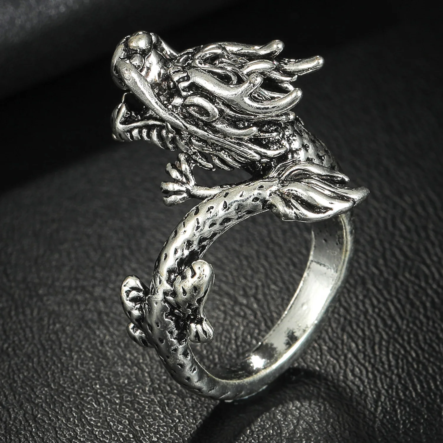 Vintage Dragon Open Ring for Men Spirit Silver Color Street Male Rings Punk Party Men Jewelry Gift